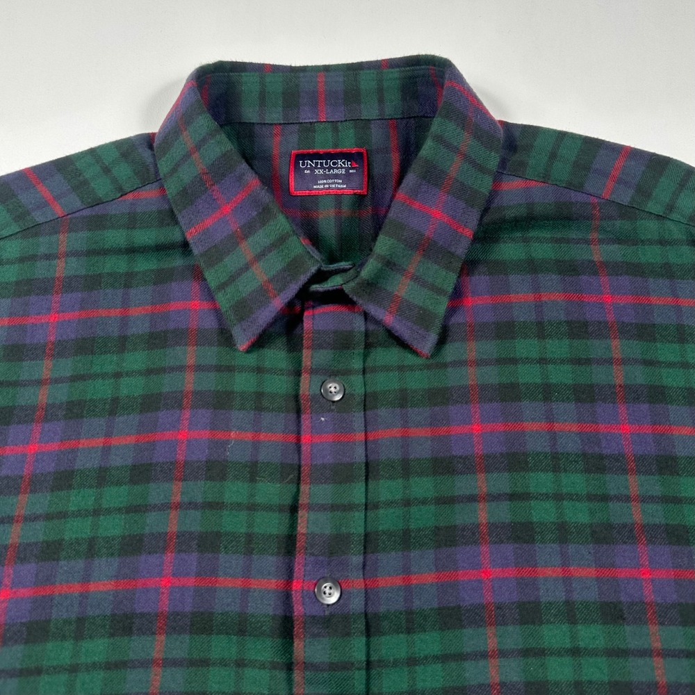 UNTUCKit Button Down Shirt Mens 2XL Flannel Plaid Green Navy Red